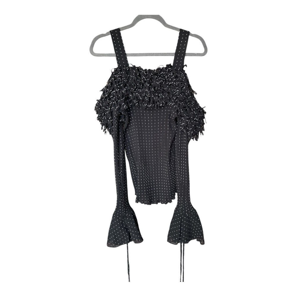 Kaelyn Max II Y2K Black Smocked Bell Sleeve Blouse